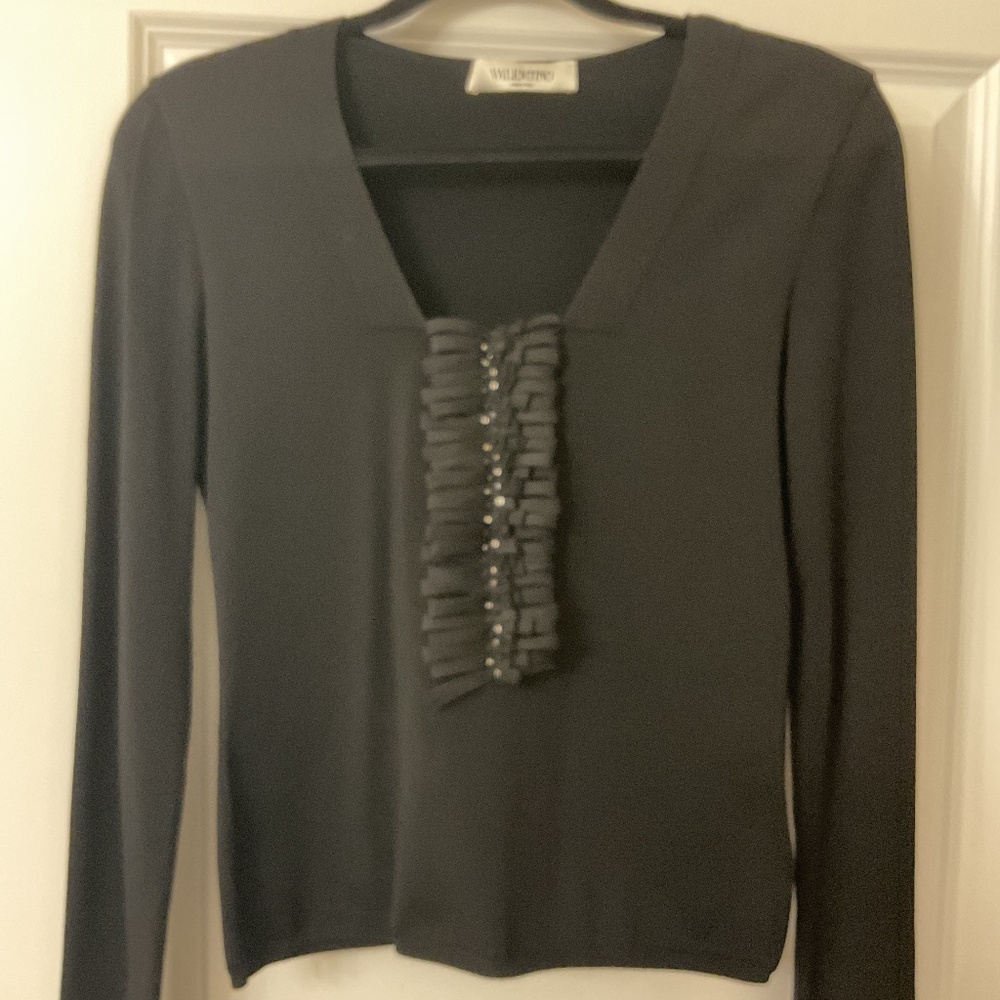 Valentino black embellished top viscose blend size M made in Italy.